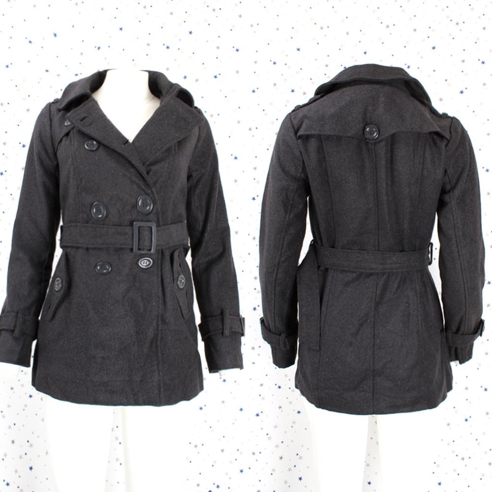 Charcoal Double Breasted Pea Coat with Belt